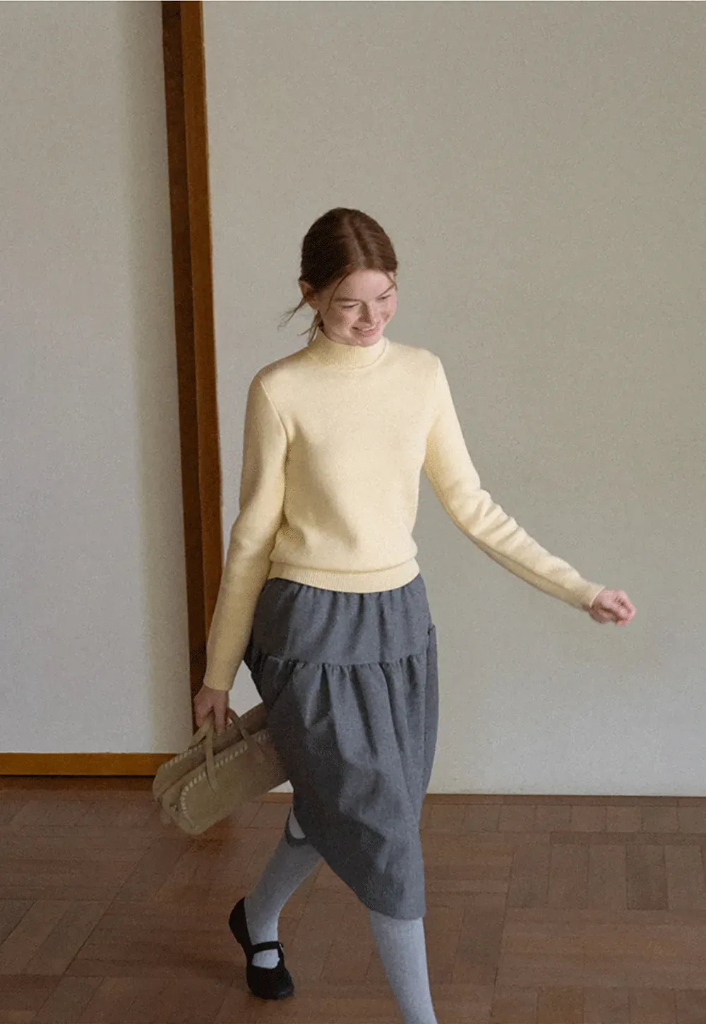 Tiered A-Line Wool Blend Skirt