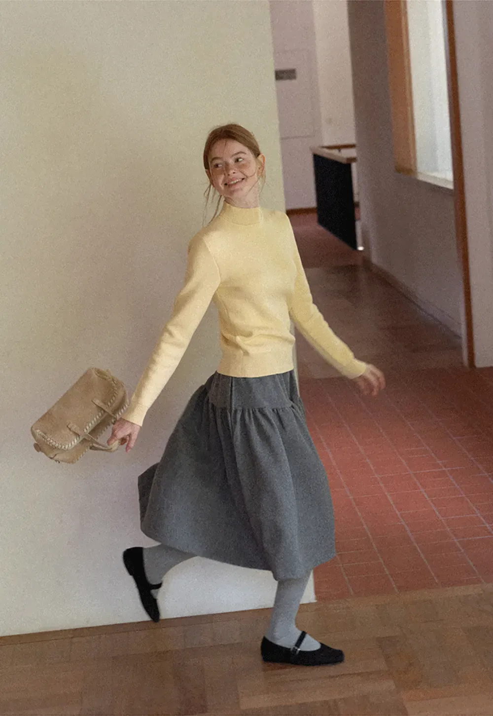 Tiered A-Line Wool Blend Skirt