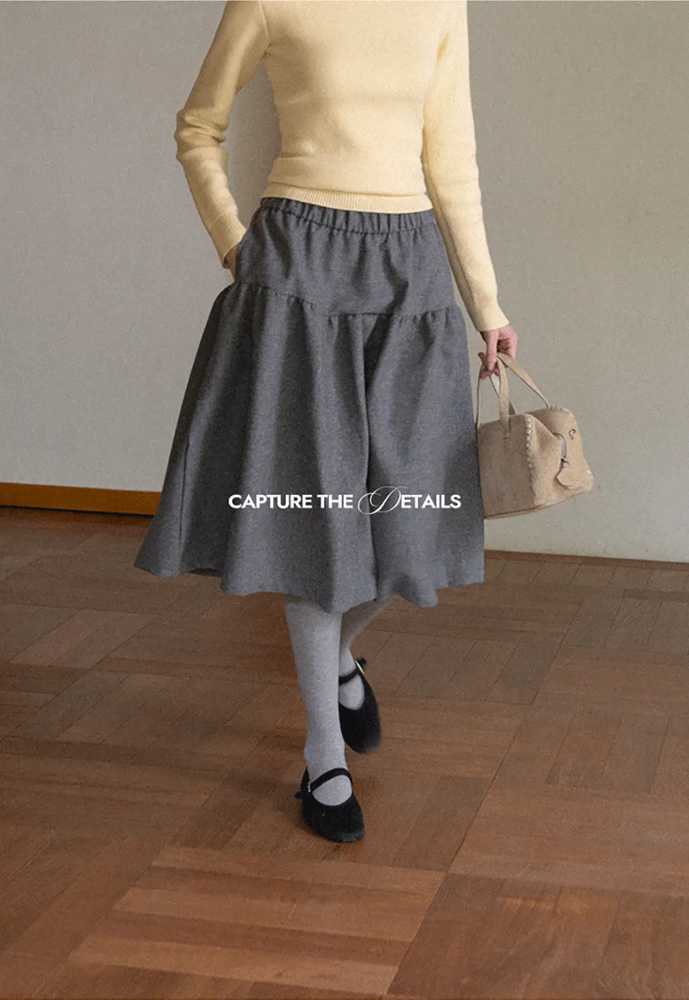 Tiered A-Line Wool Blend Skirt