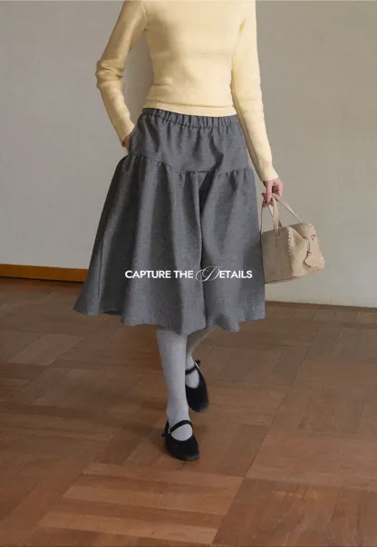 Tiered A-Line Wool Blend Skirt