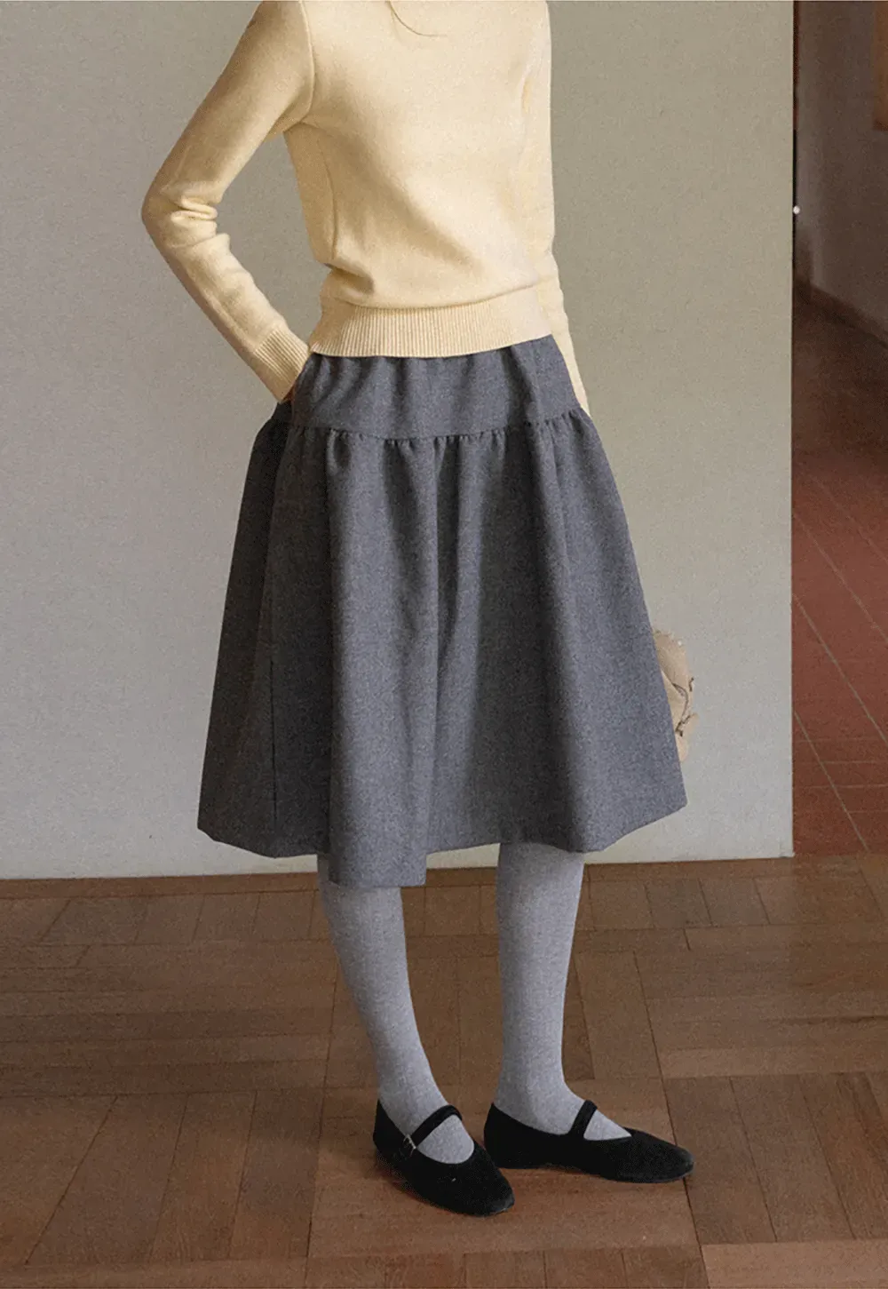 Tiered A-Line Wool Blend Skirt