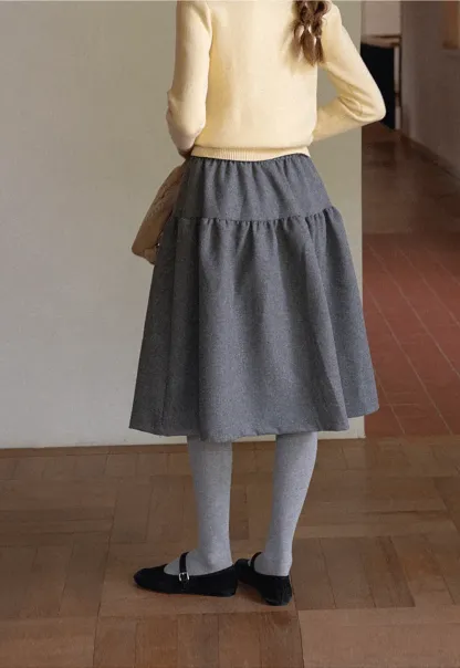Tiered A-Line Wool Blend Skirt