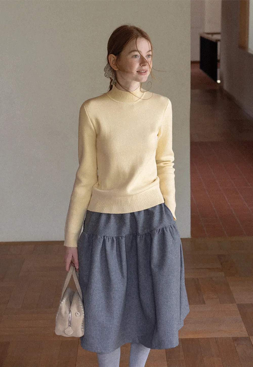 Tiered A-Line Wool Blend Skirt