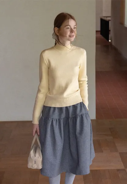 Tiered A-Line Wool Blend Skirt