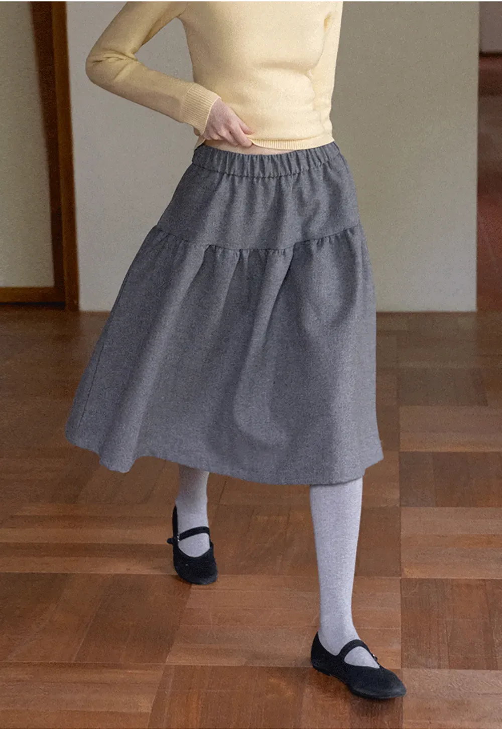 Tiered A-Line Wool Blend Skirt