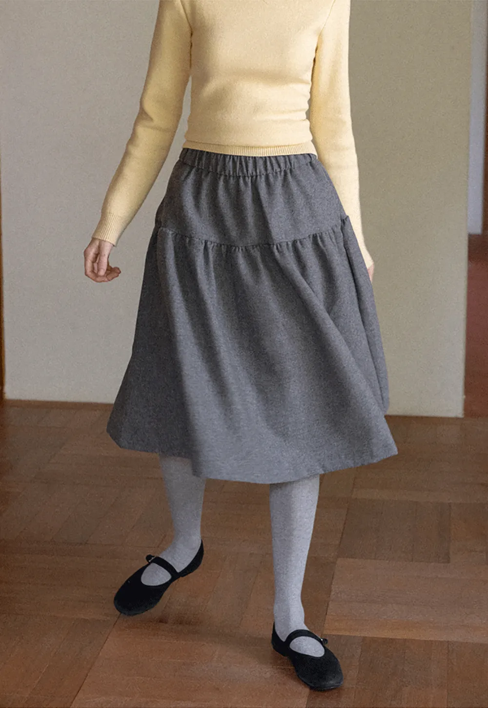 Tiered A-Line Wool Blend Skirt
