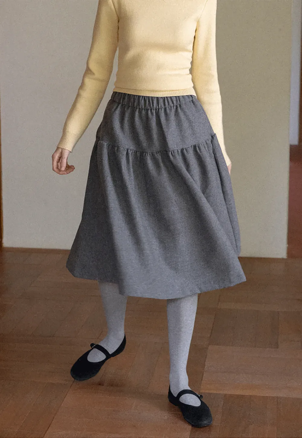 Tiered A-Line Wool Blend Skirt