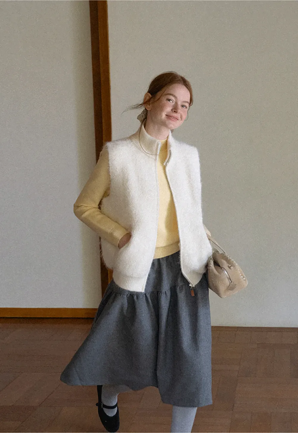 Tiered A-Line Wool Blend Skirt