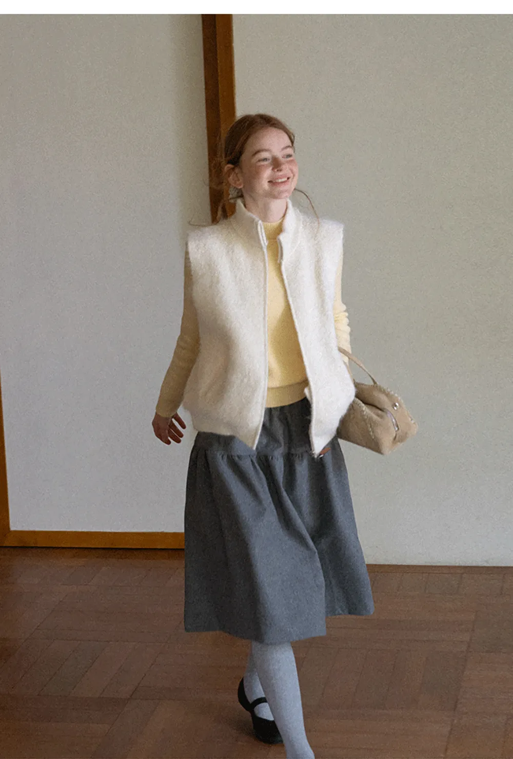 Tiered A-Line Wool Blend Skirt