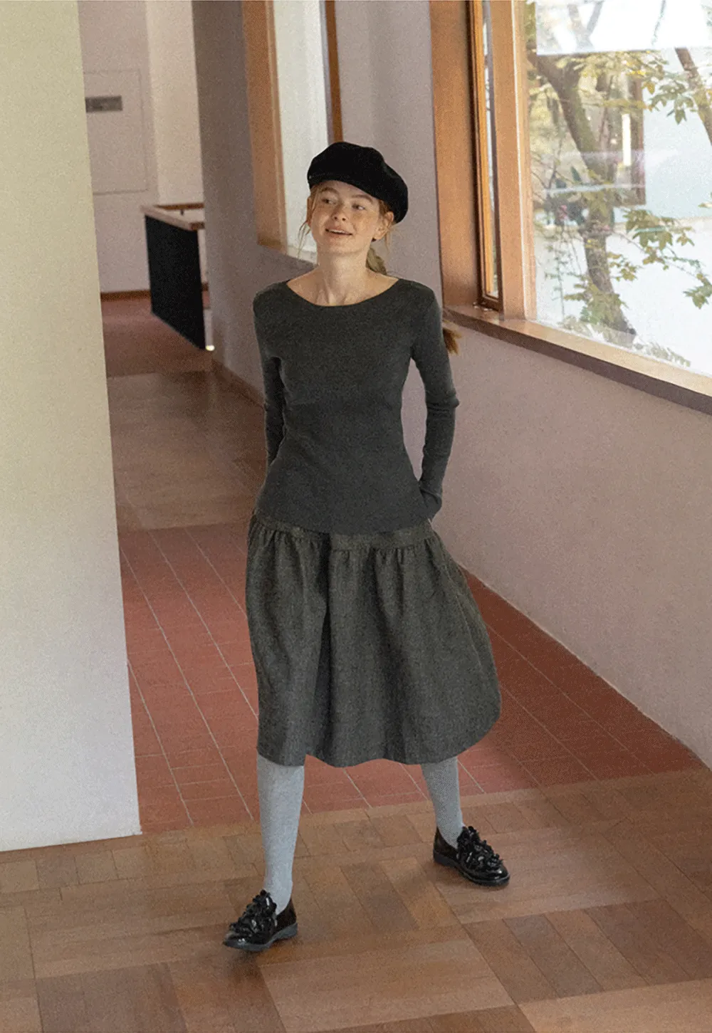 Tiered A-Line Wool Blend Skirt
