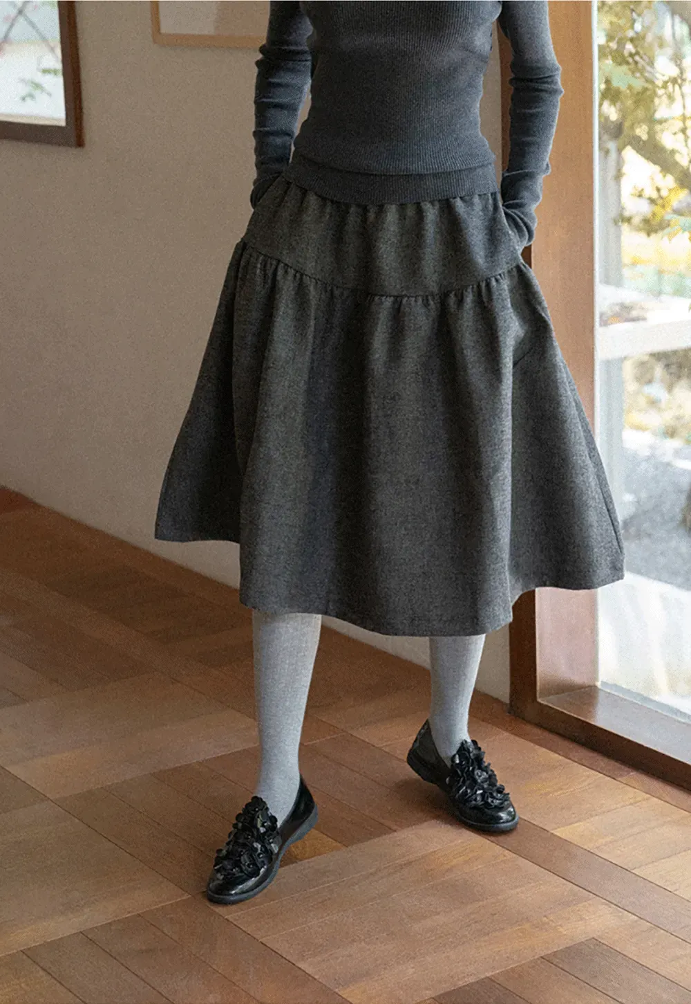 Tiered A-Line Wool Blend Skirt