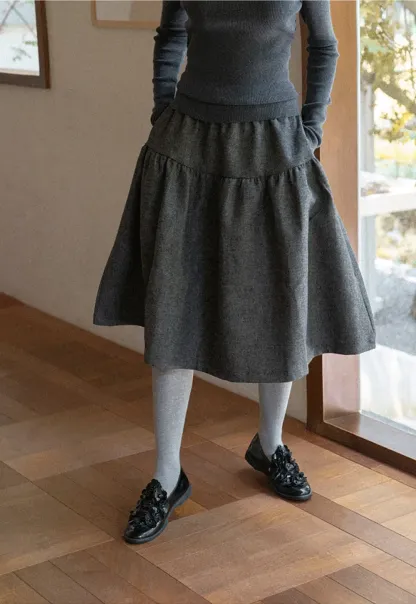 Tiered A-Line Wool Blend Skirt