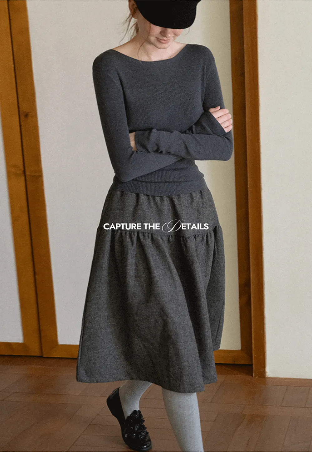 Tiered A-Line Wool Blend Skirt