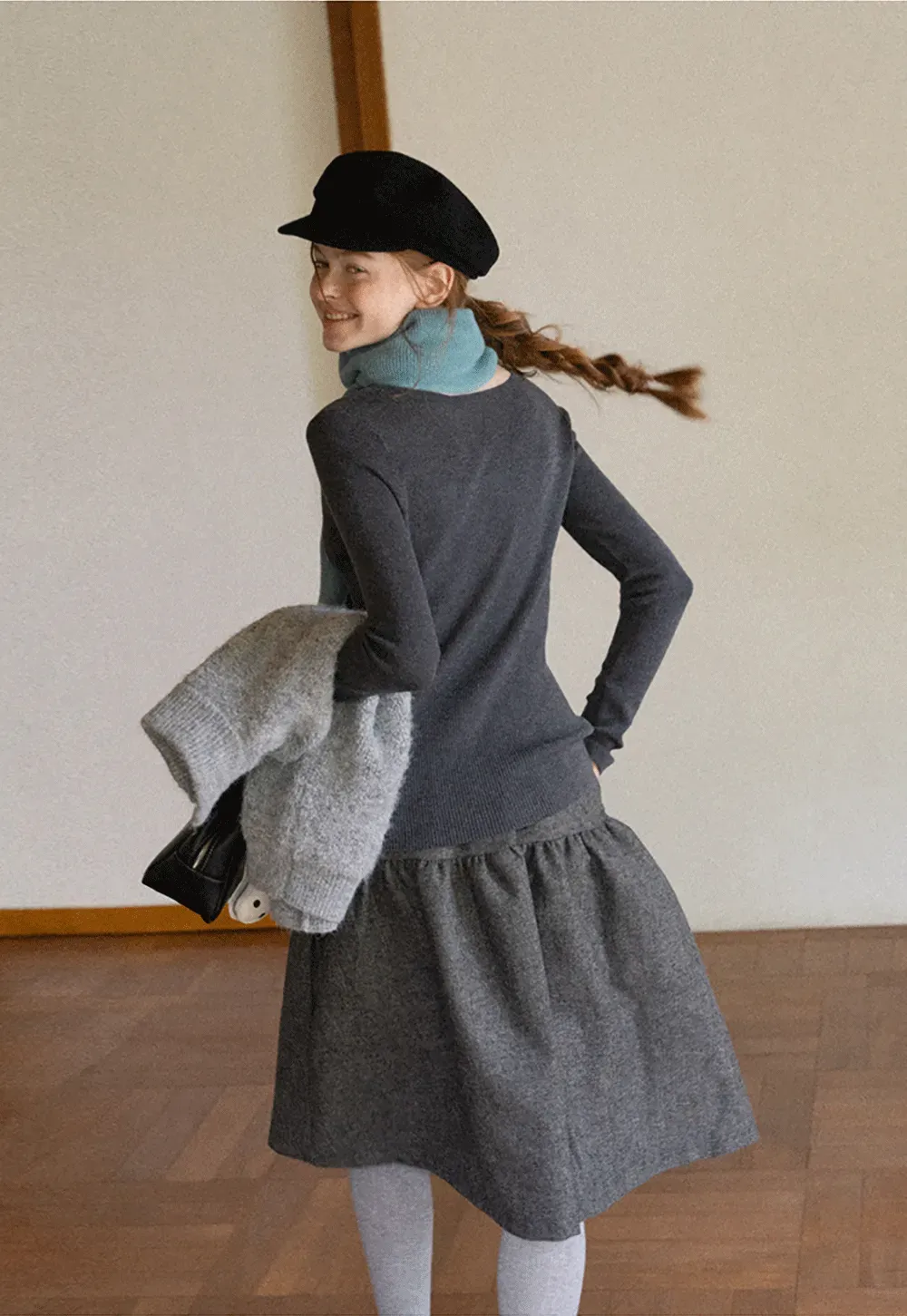 Tiered A-Line Wool Blend Skirt