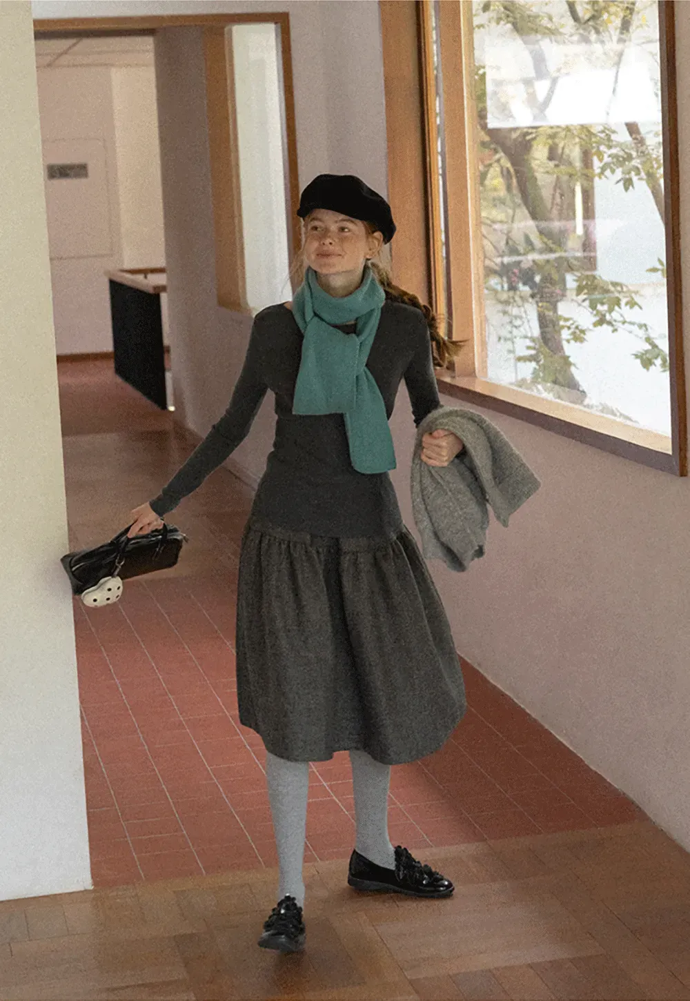 Tiered A-Line Wool Blend Skirt