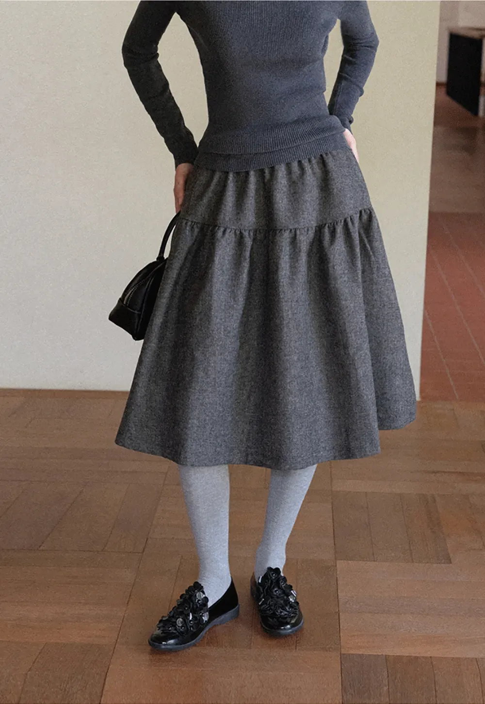 Tiered A-Line Wool Blend Skirt