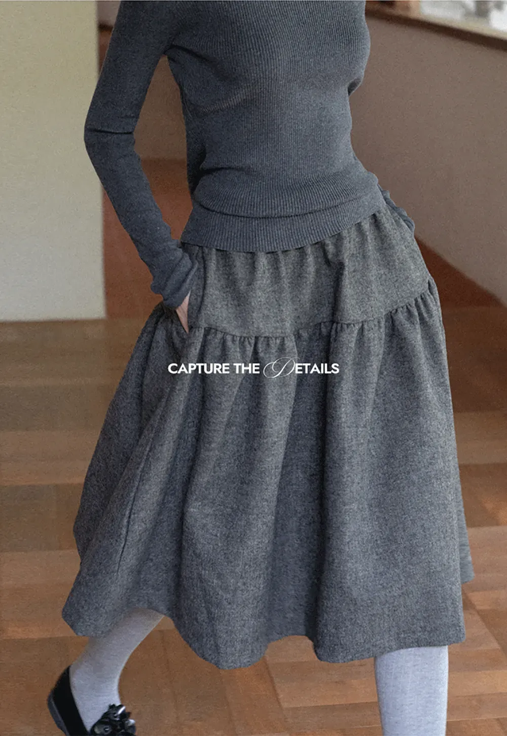 Tiered A-Line Wool Blend Skirt