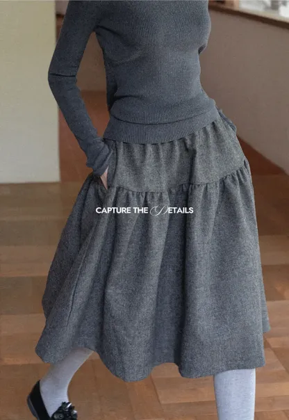 Tiered A-Line Wool Blend Skirt