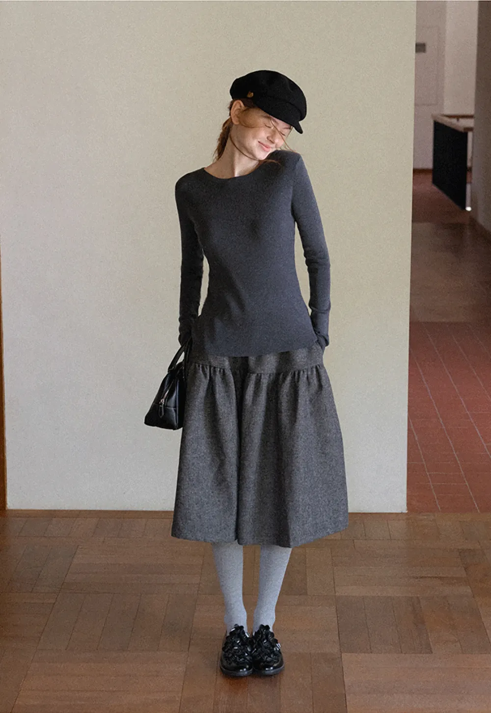 Tiered A-Line Wool Blend Skirt