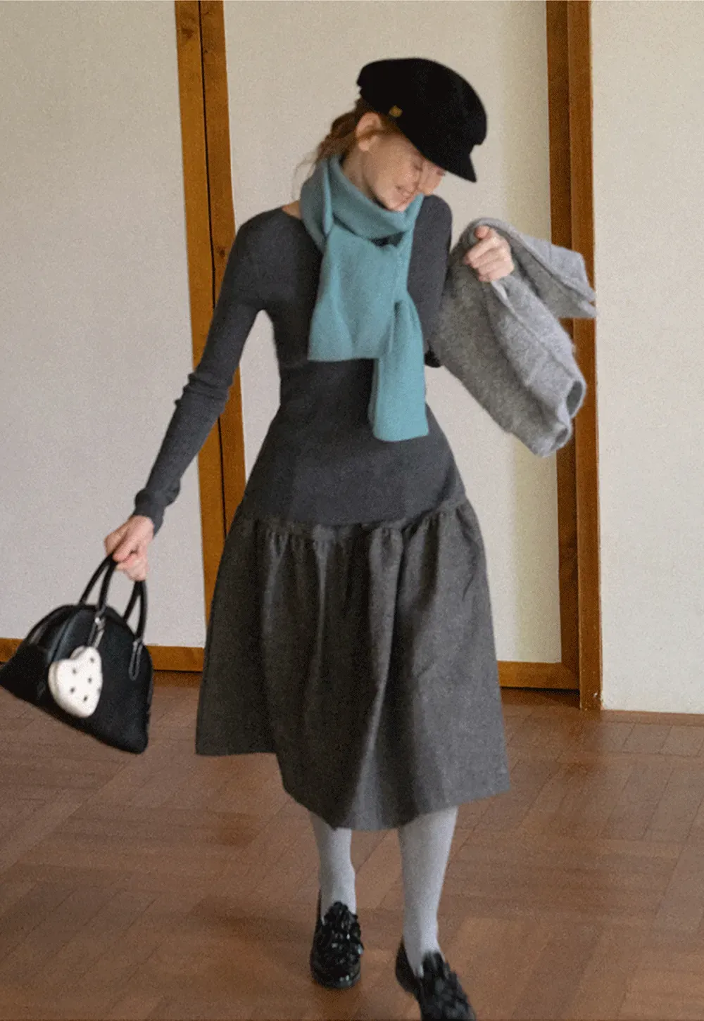 Tiered A-Line Wool Blend Skirt