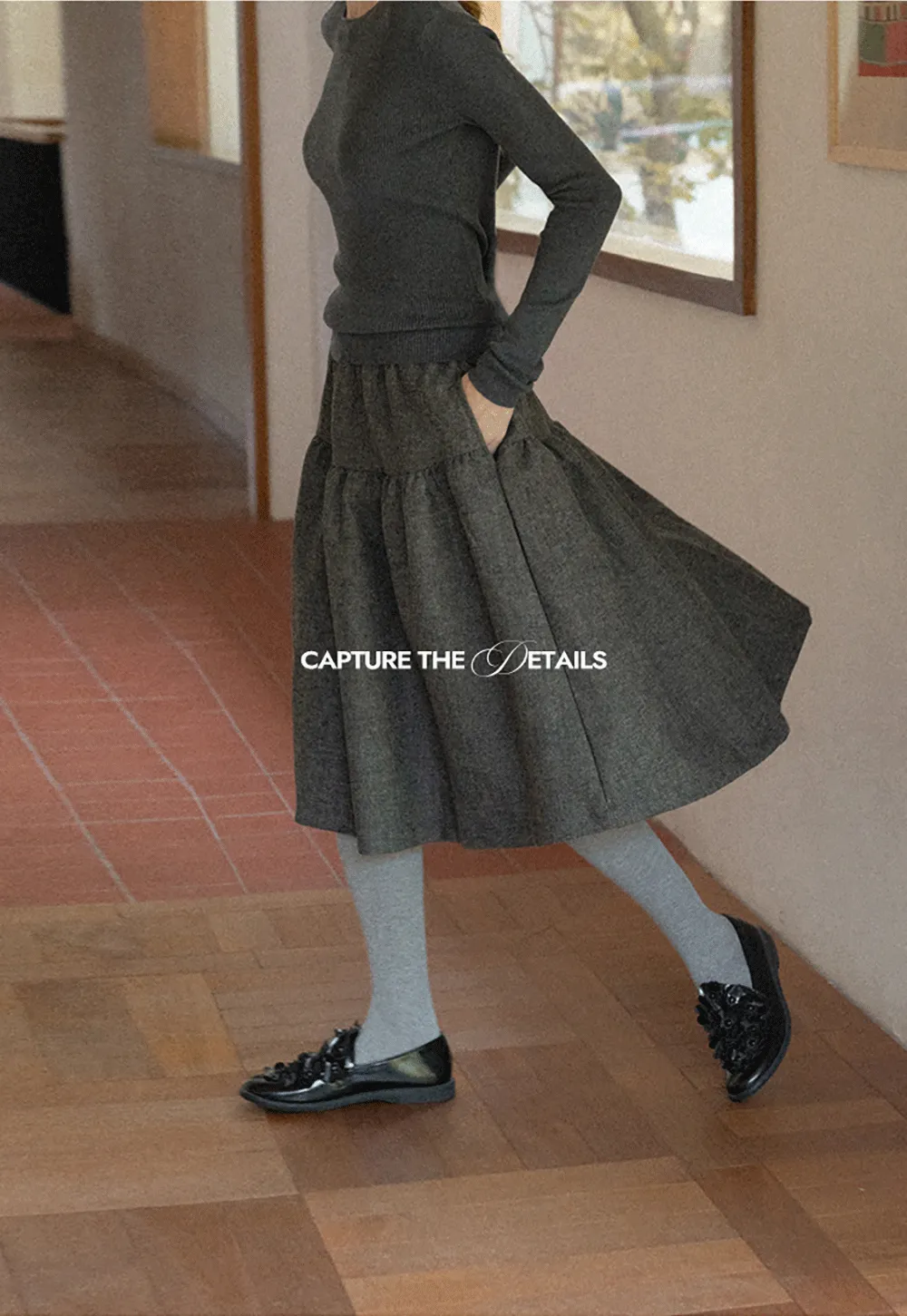 Tiered A-Line Wool Blend Skirt