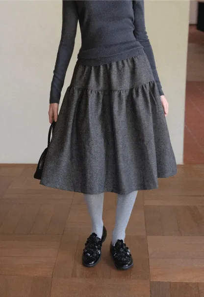 Tiered A-Line Wool Blend Skirt