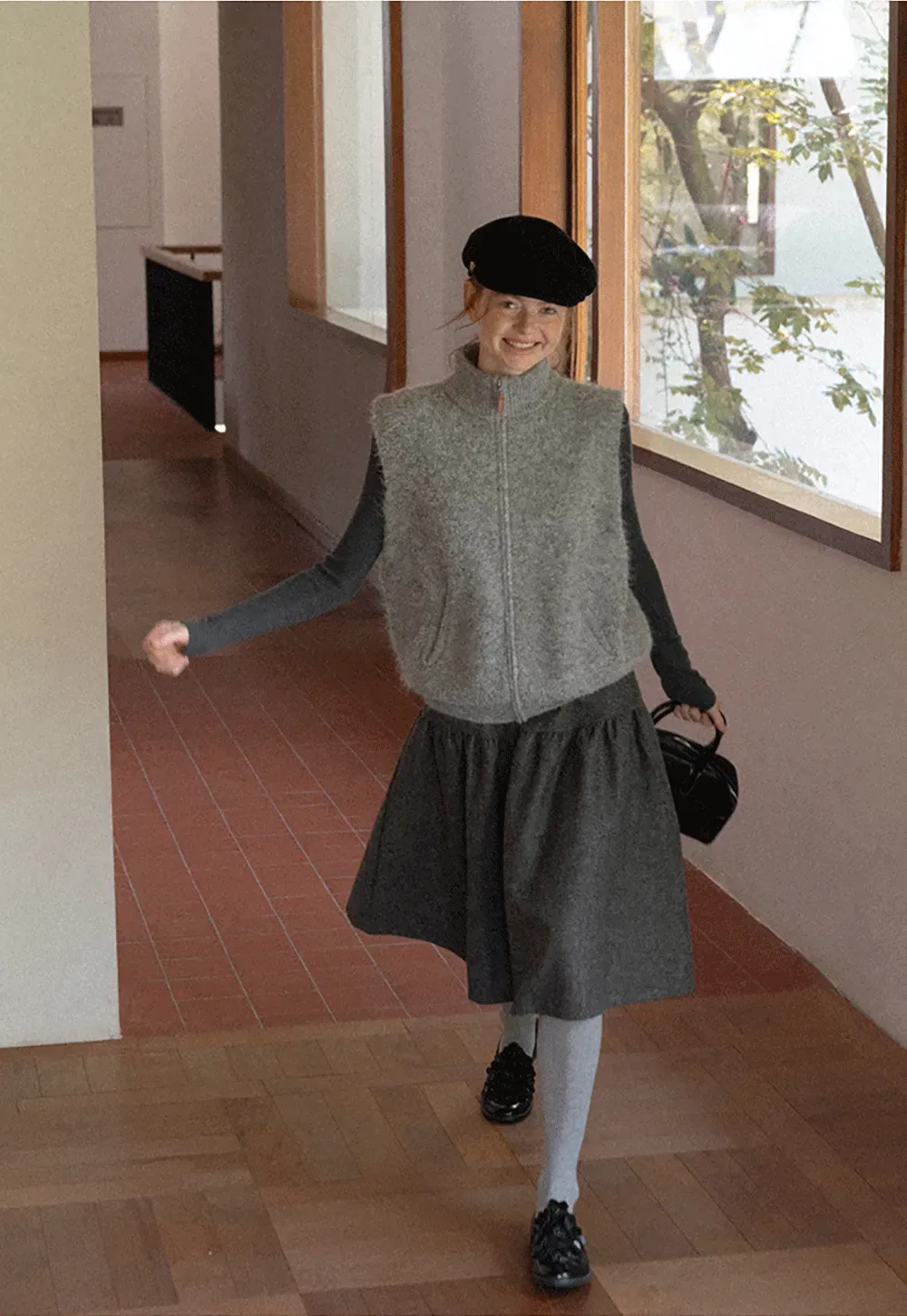 Tiered A-Line Wool Blend Skirt