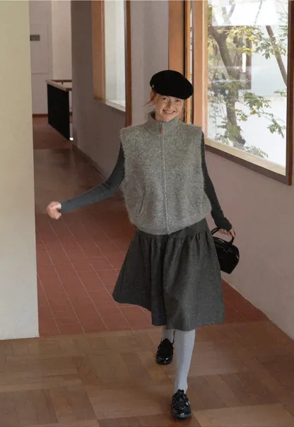 Tiered A-Line Wool Blend Skirt