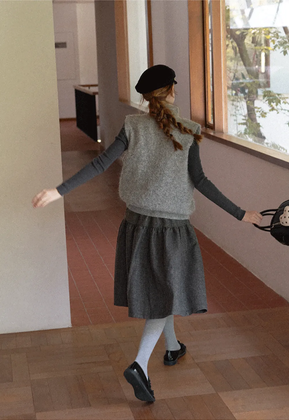 Tiered A-Line Wool Blend Skirt