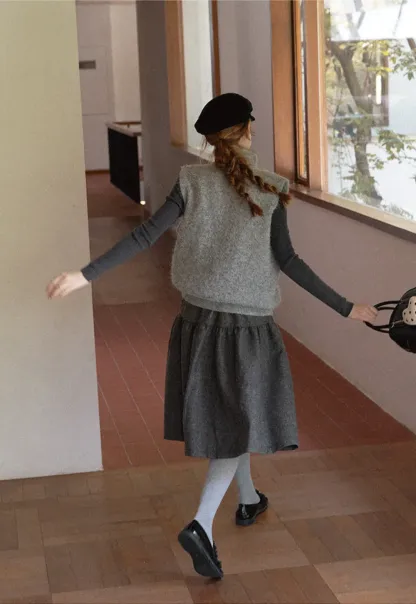 Tiered A-Line Wool Blend Skirt