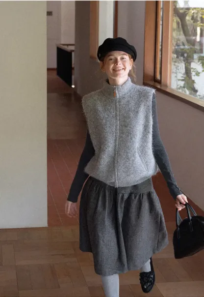 Tiered A-Line Wool Blend Skirt