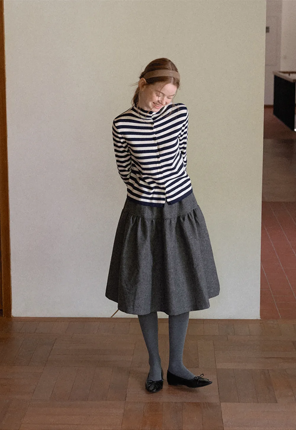 Tiered A-Line Wool Blend Skirt
