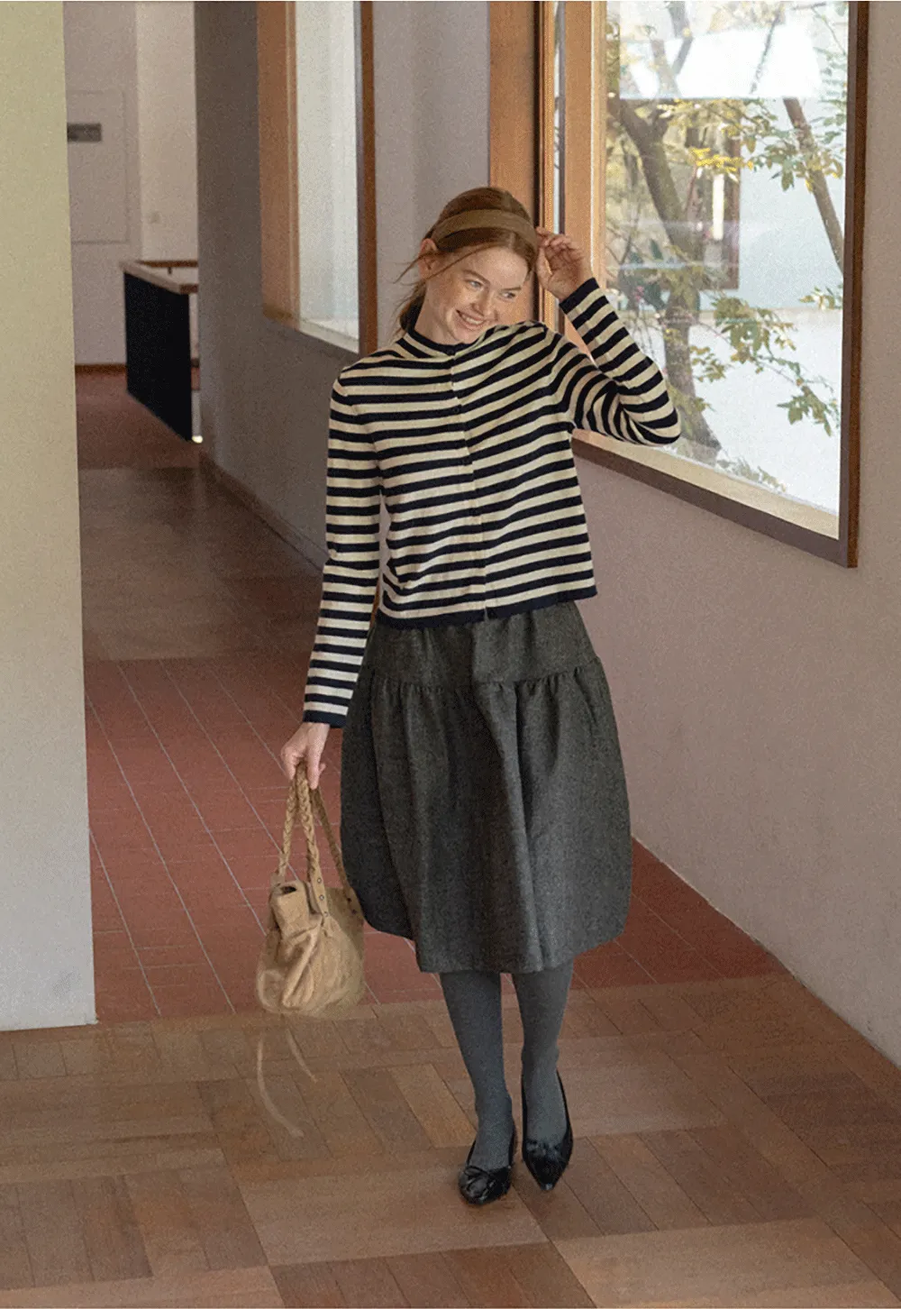 Tiered A-Line Wool Blend Skirt