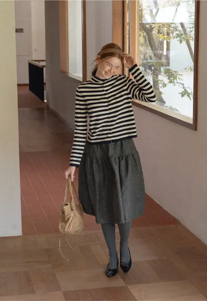 Tiered A-Line Wool Blend Skirt