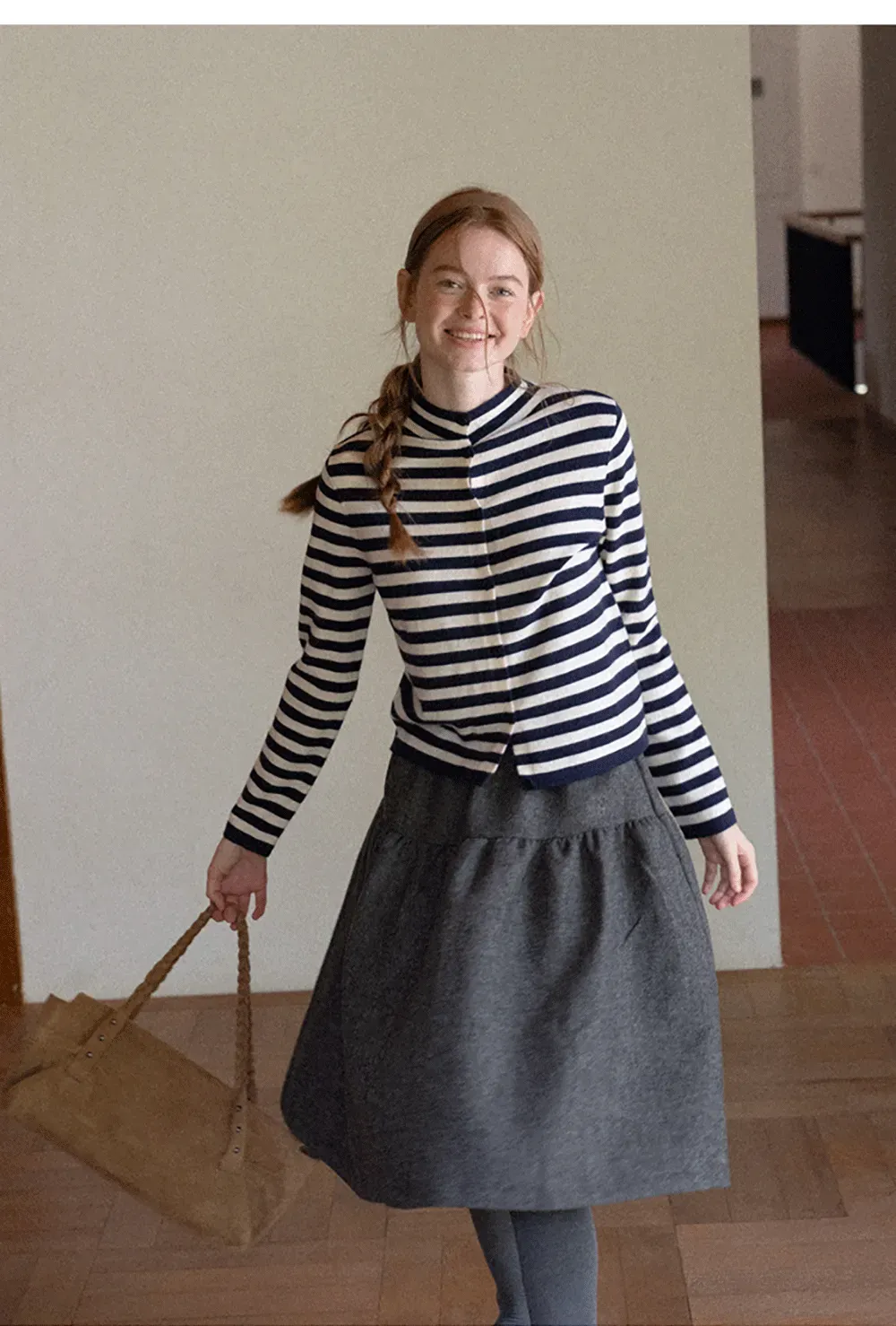 Tiered A-Line Wool Blend Skirt