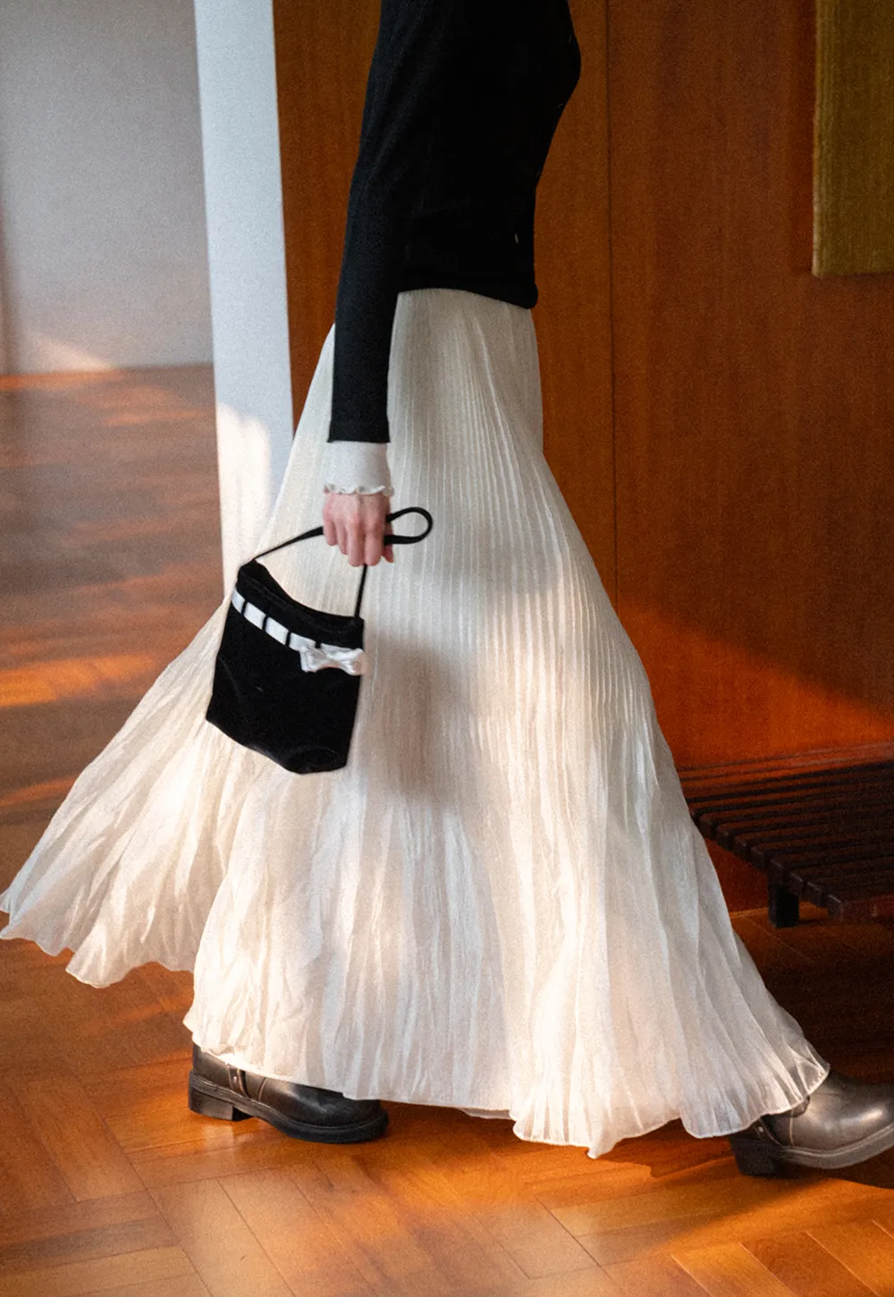 Pleated Flowing Maxi Skirt