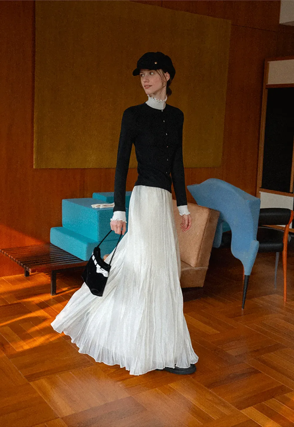 Pleated Flowing Maxi Skirt