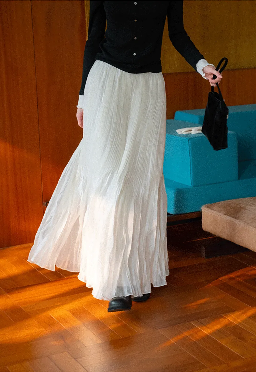 Pleated Flowing Maxi Skirt