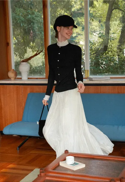 Pleated Flowing Maxi Skirt