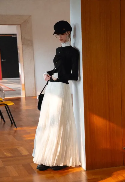 Pleated Flowing Maxi Skirt