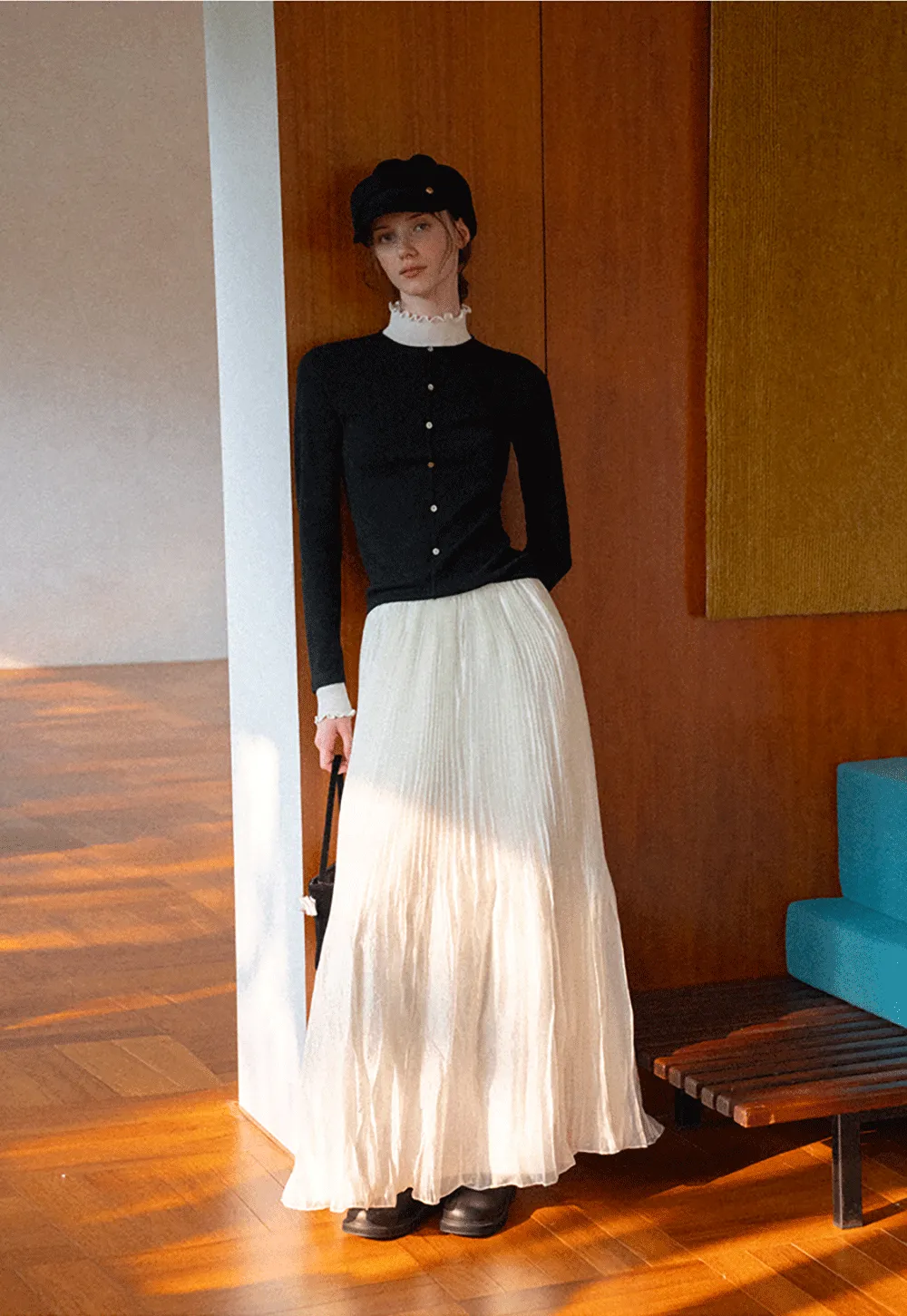Pleated Flowing Maxi Skirt