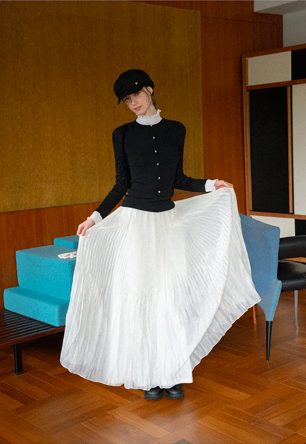 Pleated Flowing Maxi Skirt
