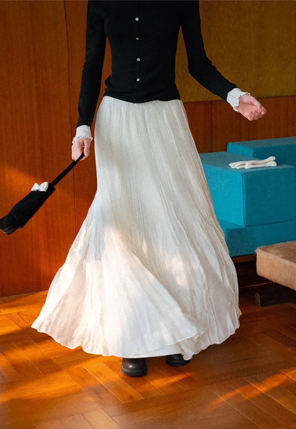 Pleated Flowing Maxi Skirt