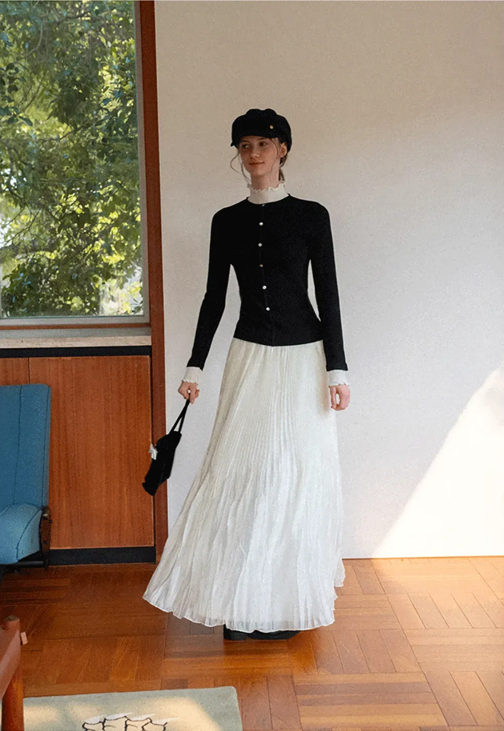 Pleated Flowing Maxi Skirt