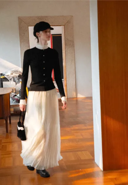 Pleated Flowing Maxi Skirt
