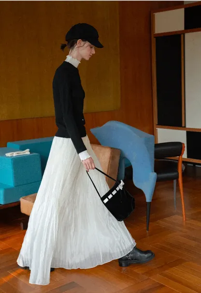 Pleated Flowing Maxi Skirt