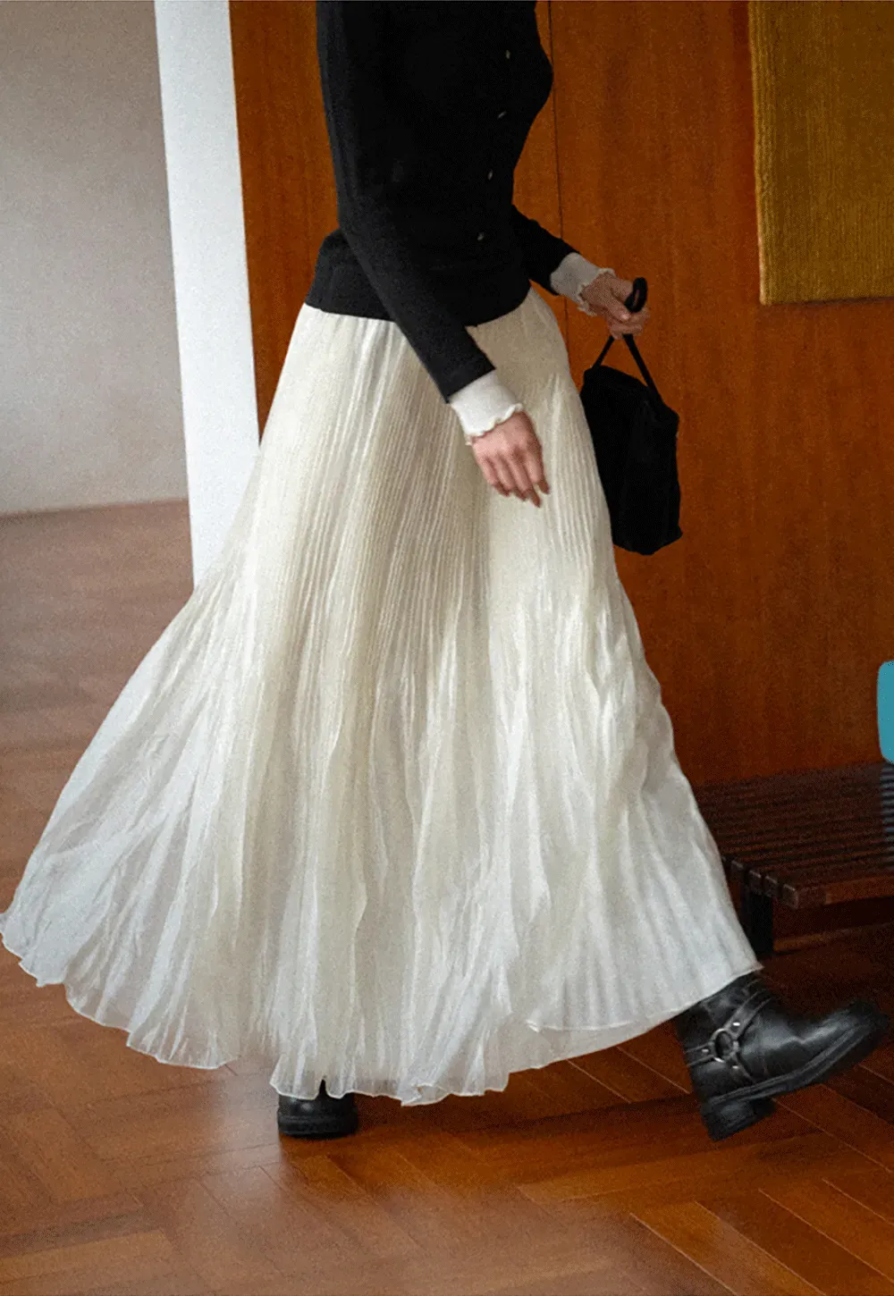 Pleated Flowing Maxi Skirt