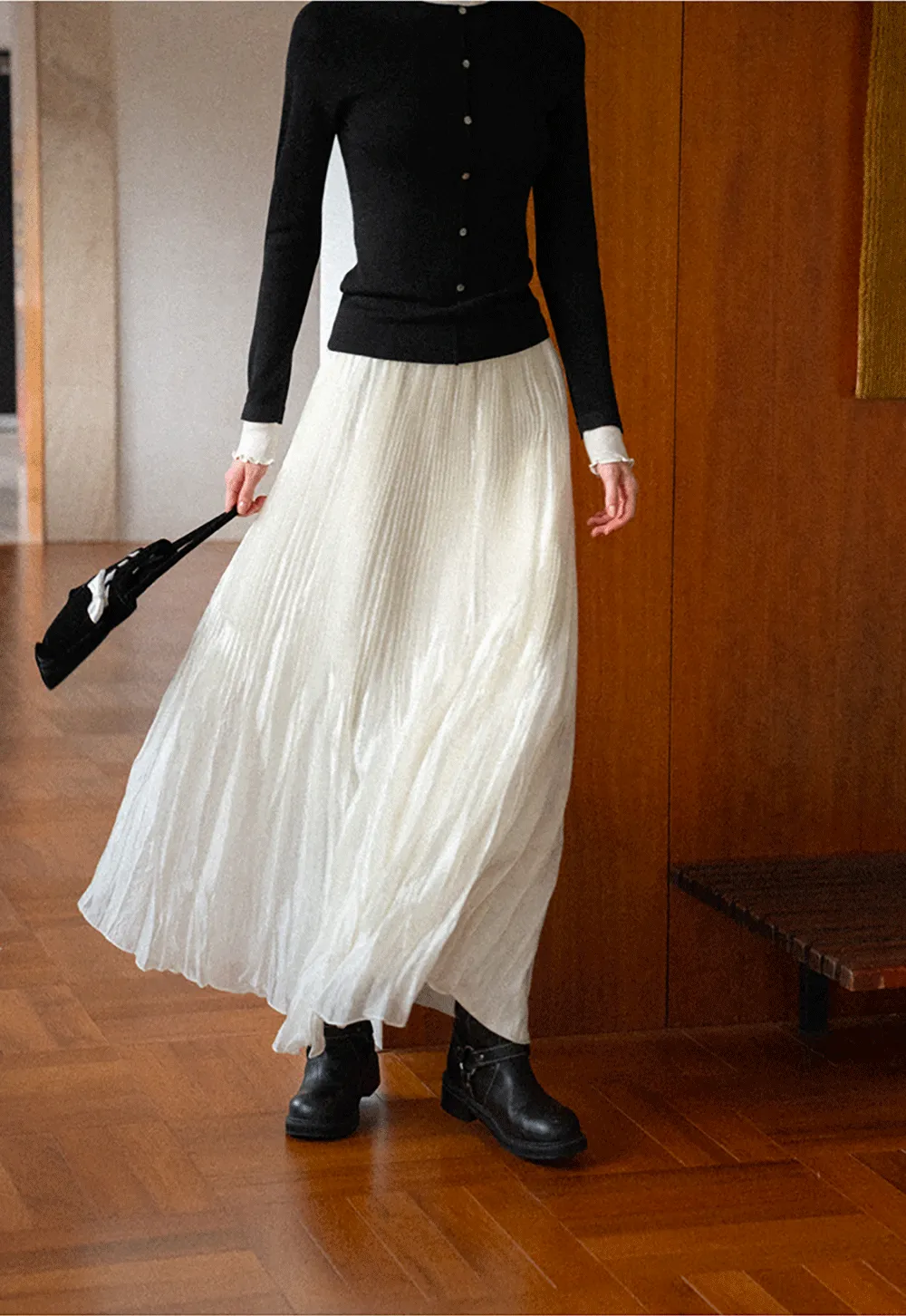 Pleated Flowing Maxi Skirt
