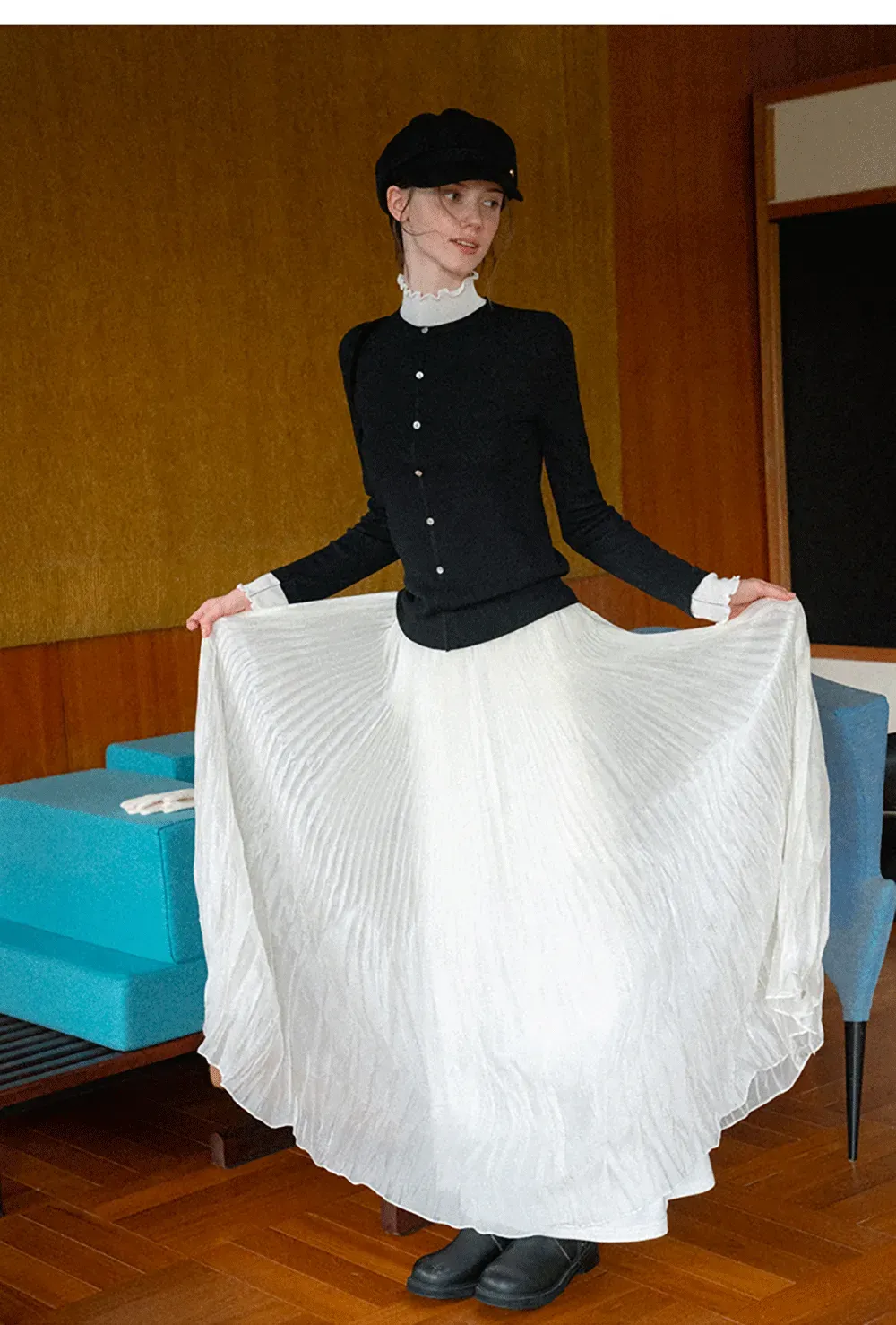 Pleated Flowing Maxi Skirt