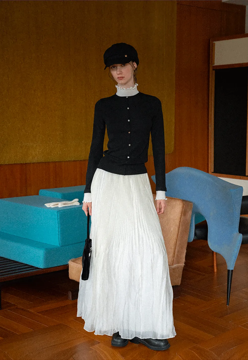 Pleated Flowing Maxi Skirt